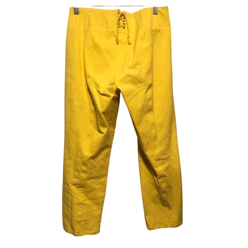 Cambio Yellow Denim Jean Cropped Pant Back Lace Up Stretch $215 Front Zip 4/6
